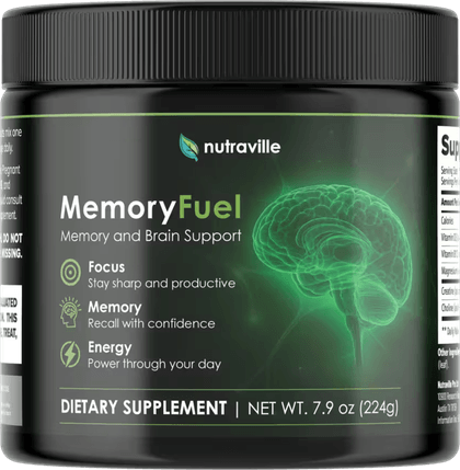 MemoryFuel tub by Nutraville, dietary supplement, net weight 7.9 oz, 224 g